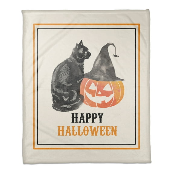 Creative Products Happy Halloween Cat and Pumpkin 50x60 Coral Fleece Blanket