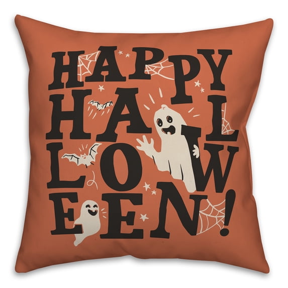 Creative Products Happy Halloween Orange with Retro Ghosts 18x18 Spun Poly Pillow