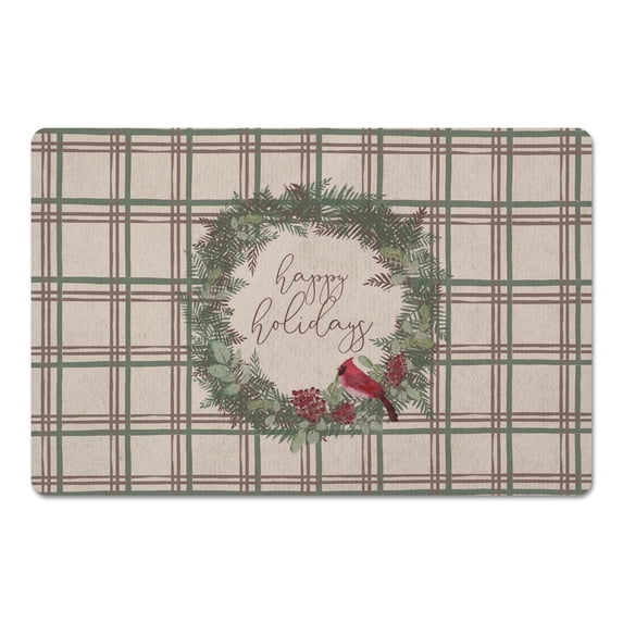 Creative Products Happy Holidays Plaid 18 x 27 Floor Mat