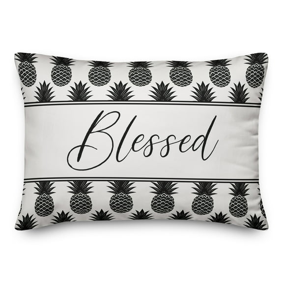 Creative Products Happy Place Black Pineapples Print 14x20 Indoor / Outdoor Pillow