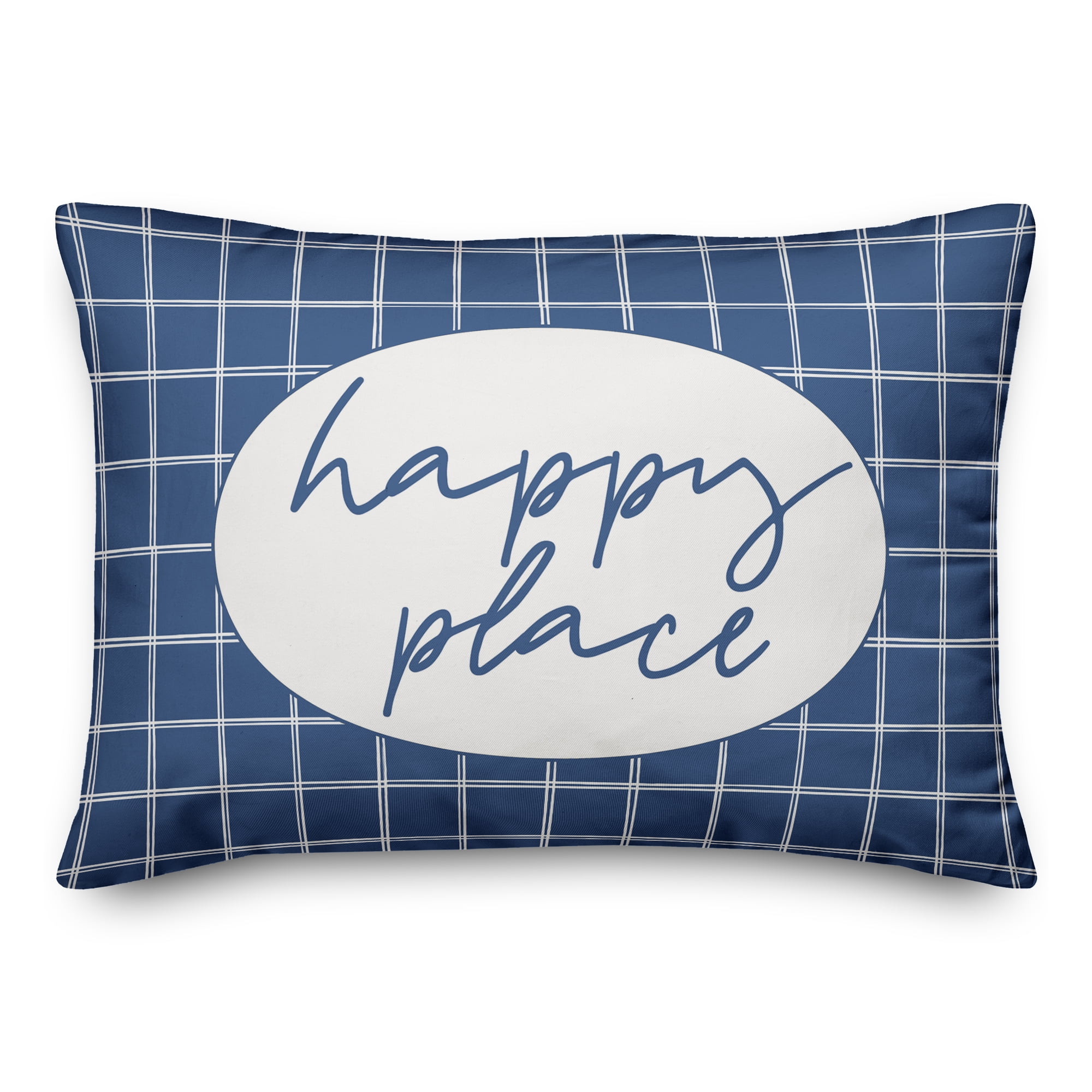 Creative Products Happy Place Blue and White Drawn Plaid 14x20 Indoor / Outdoor Pillow