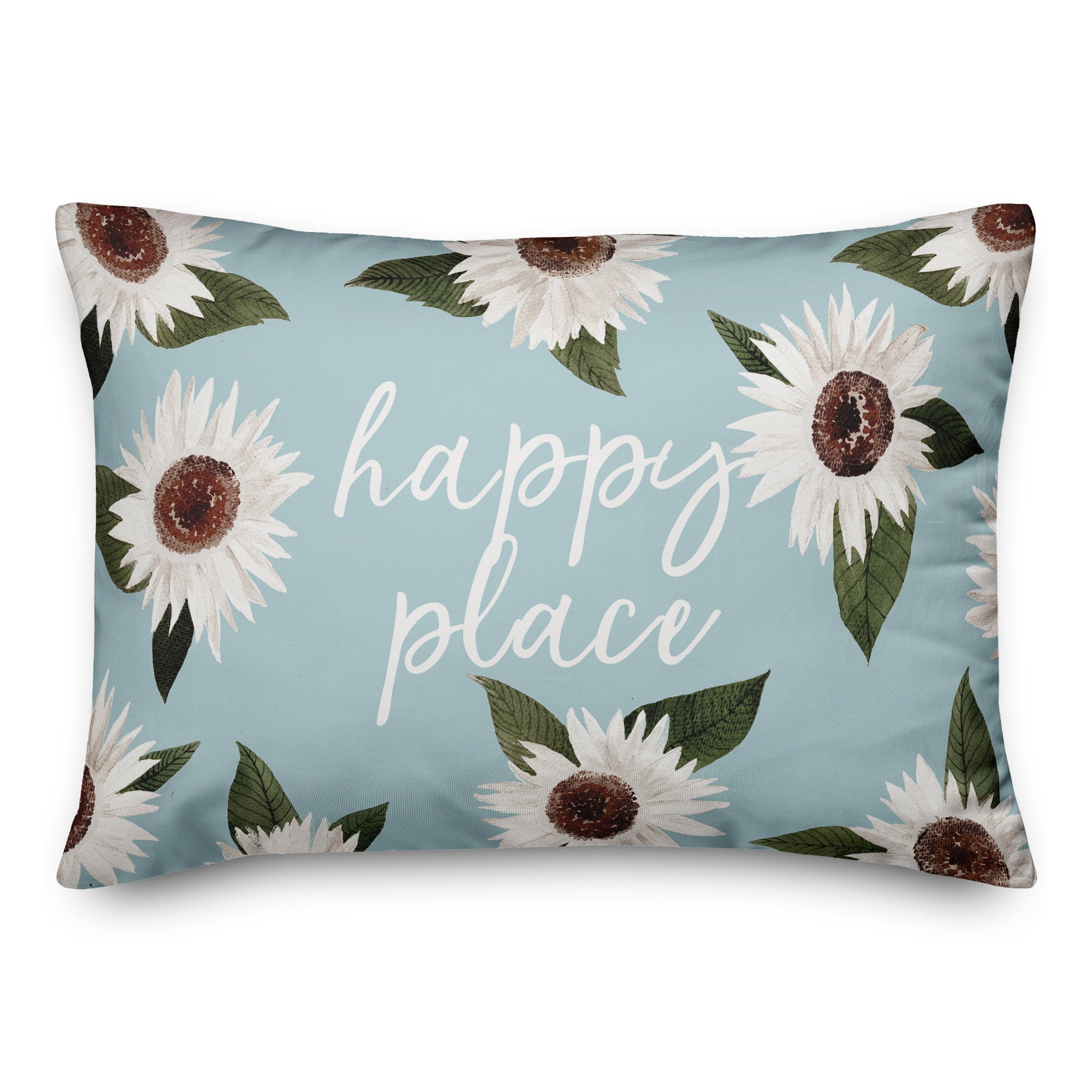 Creative Products Happy Place Flowers on Light Blue 14x20 Indoor / Outdoor Pillow
