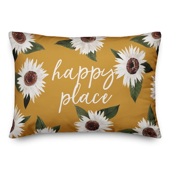 Creative Products Happy Place Flowers on Yellow 14x20 Indoor / Outdoor Pillow