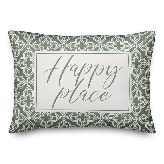 Creative Products Happy Place Green and White Geometric Quatrefoils 14x20 Indoor / Outdoor Pillow