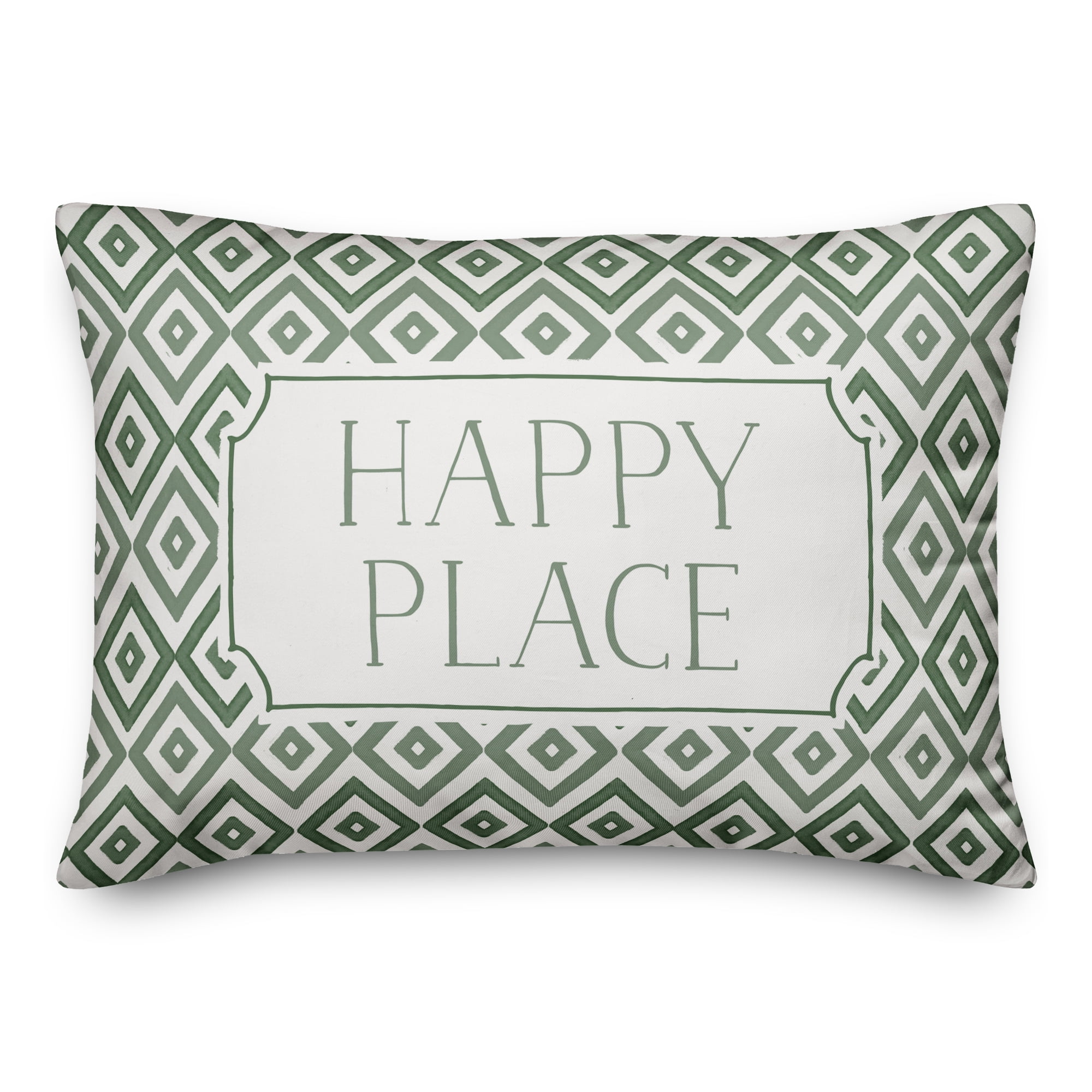 Creative Products Happy Place Green and White Tile Diamonds 14x20 Indoor / Outdoor Pillow