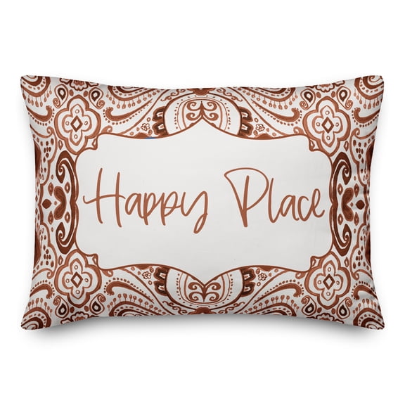 Creative Products Happy Place Orange and White Paisley Pattern 14x20 Indoor / Outdoor Pillow