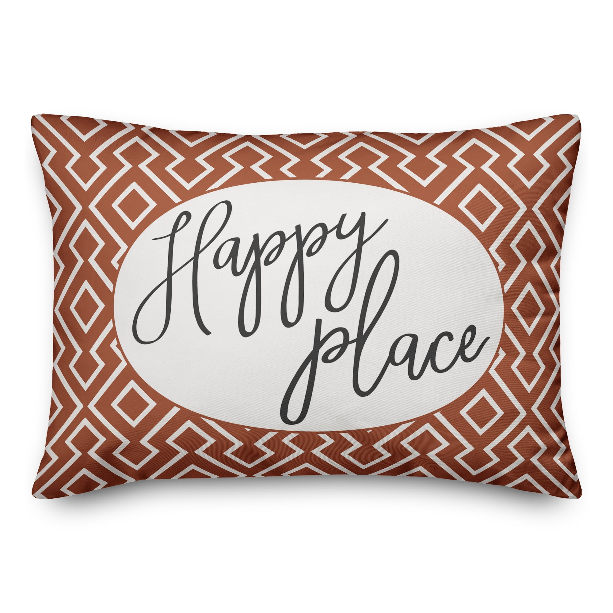 Creative Products Happy Place Rust and White Geometric Print 14x20 Indoor / Outdoor Pillow