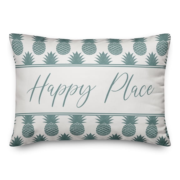 Creative Products Happy Place Teal Pineapples Print 14x20 Indoor / Outdoor Pillow