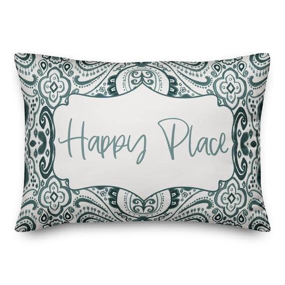Creative Products Happy Place Teal and White Paisley Pattern 14x20 Indoor / Outdoor Pillow