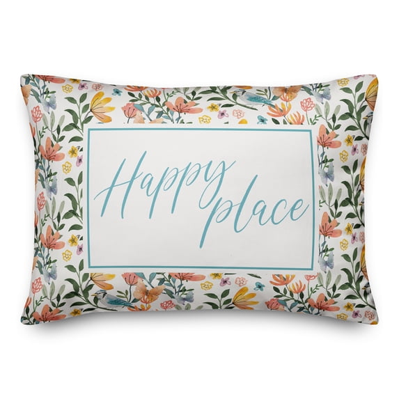 Creative Products Happy Place Watercolor Floral Pattern with Birds 14x20 Indoor / Outdoor Pillow