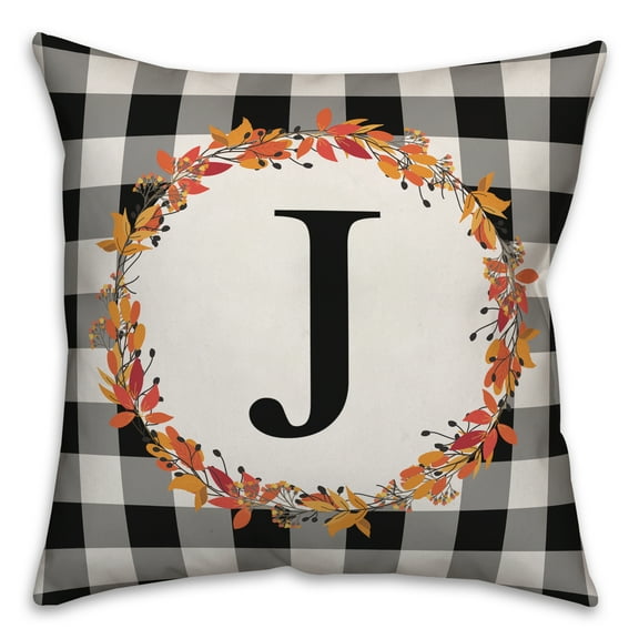 Creative Products Harvest Buffalo Check Plaid Monogram 18x18 Spun Poly Pillow