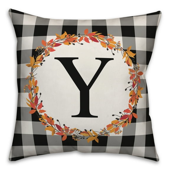 Creative Products Harvest Buffalo Check Plaid Monogram 18x18 Spun Poly Pillow