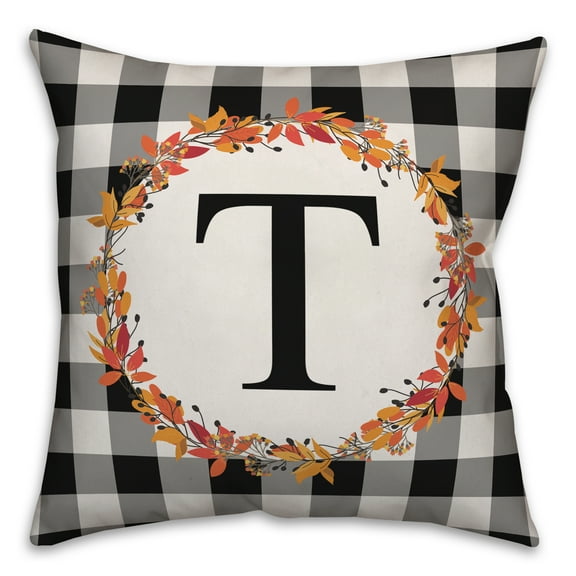 Creative Products Harvest Buffalo Check Plaid Monogram 18x18 Spun Poly Pillow