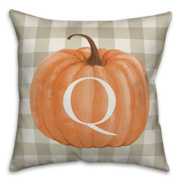 Creative Products Harvest Pumpkin Buffalo Check Plaid Monogram 18x18 Spun Poly Pillow