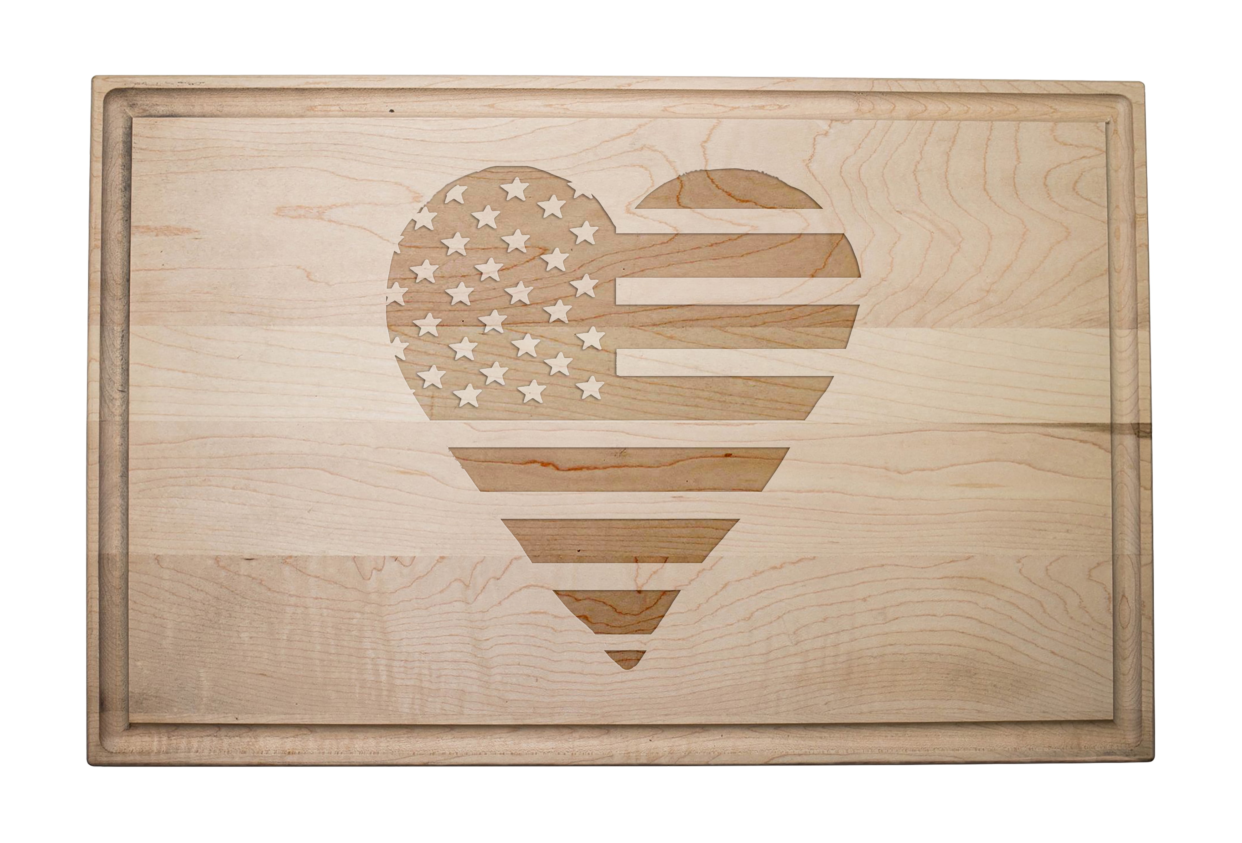 Patriotic Heart Flag Engraved Maple Wood Cutting Board