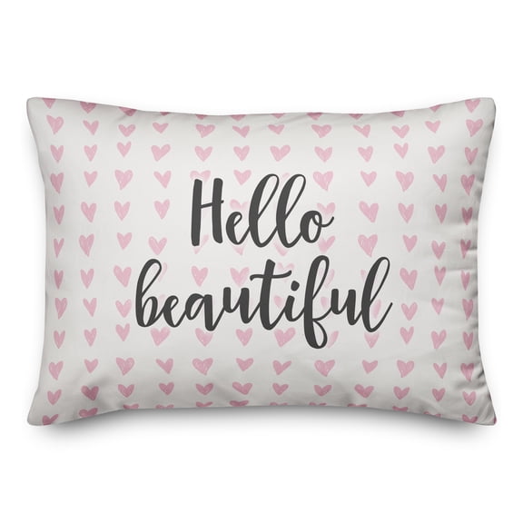 Creative Products Hello Beautiful in Pink Hearts Pattern 14x20 Spun Poly Pillow