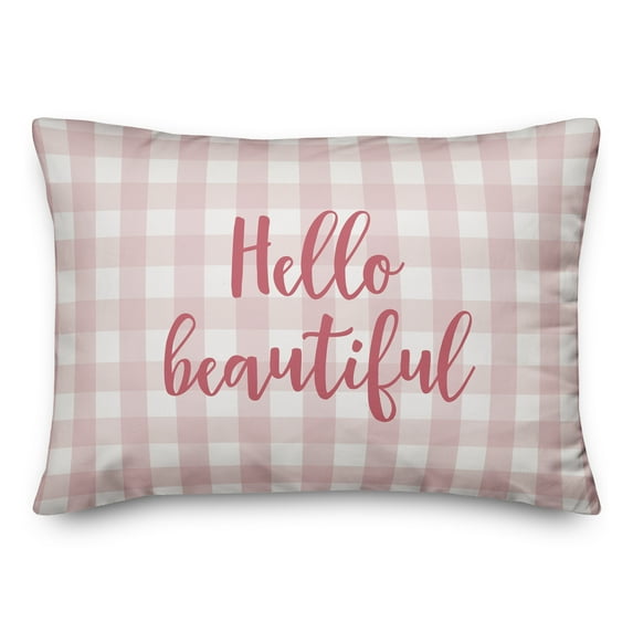 Creative Products Hello Beautiful in Pink Text on Pink Plaid 14x20 Spun Poly Pillow