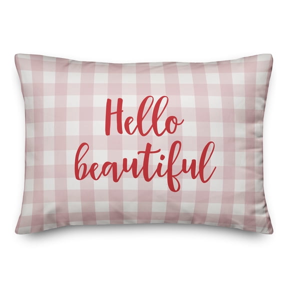 Creative Products Hello Beautiful in Red Text on Pink Plaid 14x20 Spun Poly Pillow