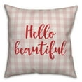 thumbnail image 1 of Creative Products Hello Beautiful in Red Text on Pink Plaid 16x16 Spun Poly Pillow, 1 of 2