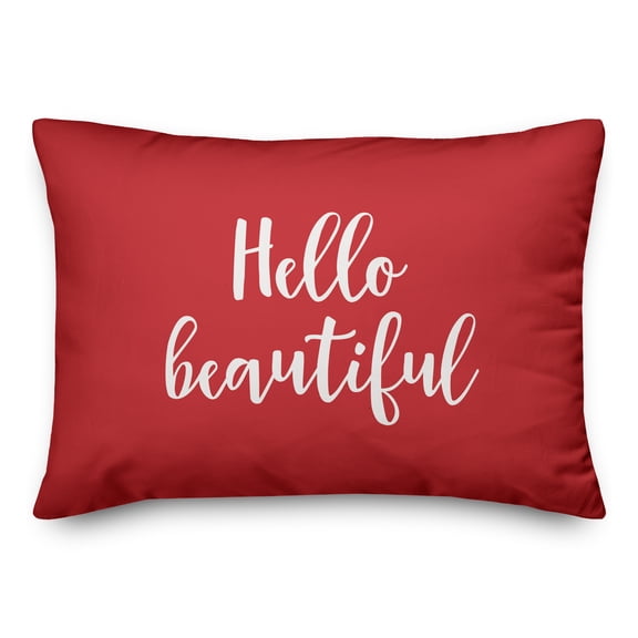 Creative Products Hello Beautiful in White on Red 14x20 Spun Poly Pillow