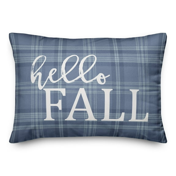 Creative Products Hello Fall on Blue Plaid 14x20 Spun Poly Pillow