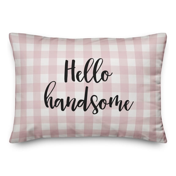 Creative Products Hello Handsome in Black Text on Pink Plaid 14x20 Spun Poly Pillow