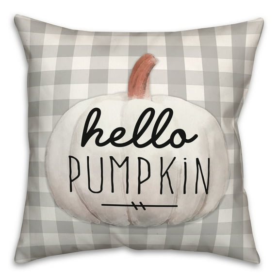Creative Products Hello Pumpkin on Gray Buffalo Check 18x18 Spun Poly Pillow