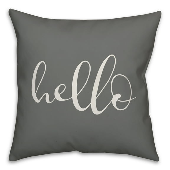 Creative Products Hello Script Grey and White 16x16 Indoor / Outdoor Pillow