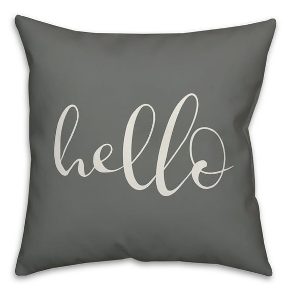 Creative Products Hello Script Grey and White 16x16 Indoor / Outdoor Pillow