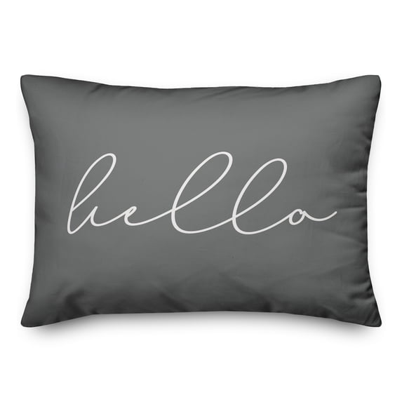 Creative Products Hello Thin Script Grey and White 14x20 Indoor / Outdoor Pillow