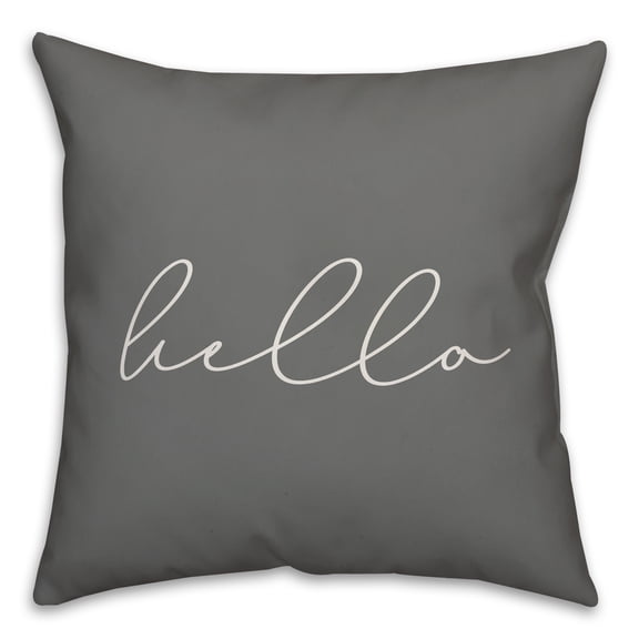 Creative Products Hello Thin Script Grey and White 16x16 Indoor / Outdoor Pillow