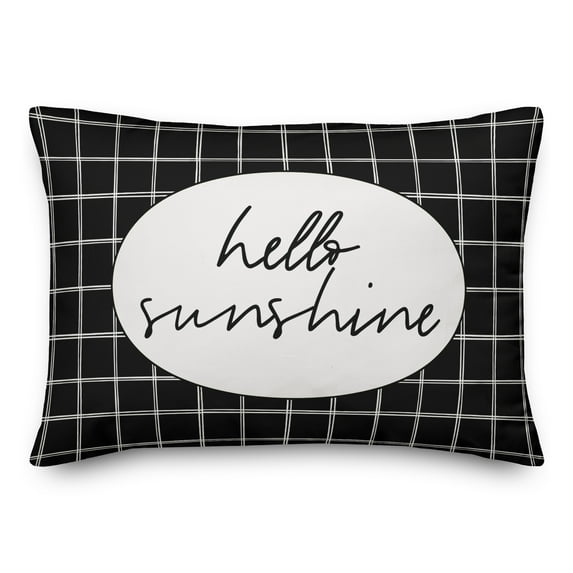 Creative Products Hellow Sunshine Black and White Drawn Plaid 14x20 Indoor / Outdoor Pillow