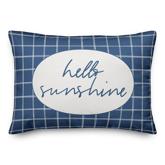 Creative Products Hellow Sunshine Blue and White Drawn Plaid 14x20 Indoor / Outdoor Pillow