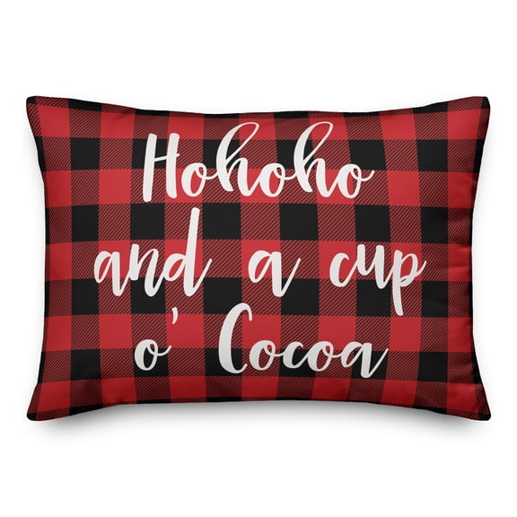 Creative Products Hohoho And A Cup O' Cocoa in Buffalo Check Plaid 14x20 Spun Poly Pillow