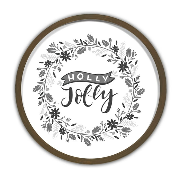 Creative Products Holly Jolly Wreath 20 x 20 Round Brown Framed Print