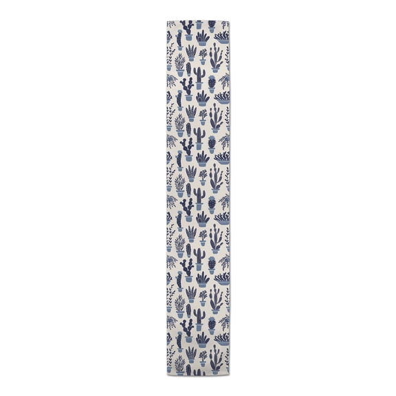 Creative Products Houseplants On Linen Blue 4 16 x 72 Poly Twill Table Runner