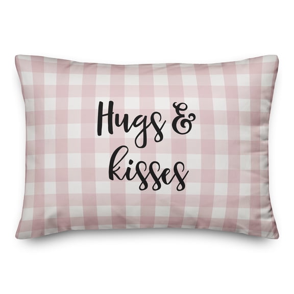 Creative Products Hugs & Kisses in Black Text on Pink Plaid 14x20 Spun Poly Pillow