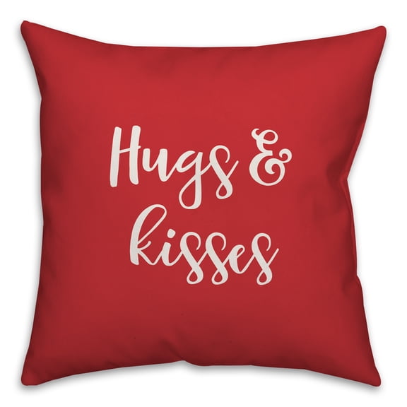 Creative Products Hugs & Kisses in White Text on Red 16x16 Spun Poly Pillow