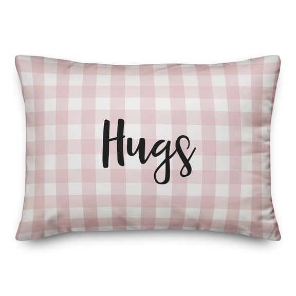 Creative Products Hugs in Black Text on Pink Plaid 14x20 Spun Poly Pillow