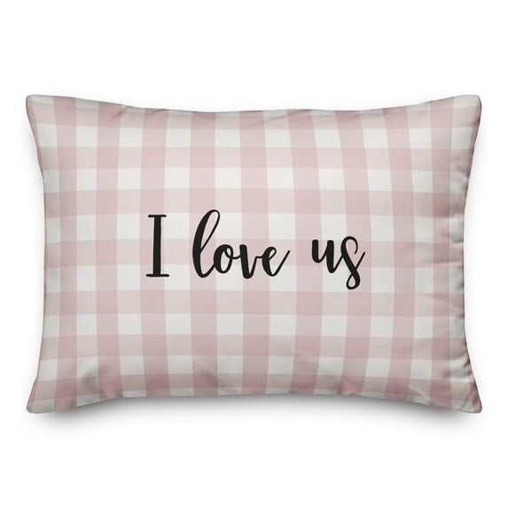 Creative Products I Love Us in Black Text on Pink Plaid 14x20 Spun Poly Pillow