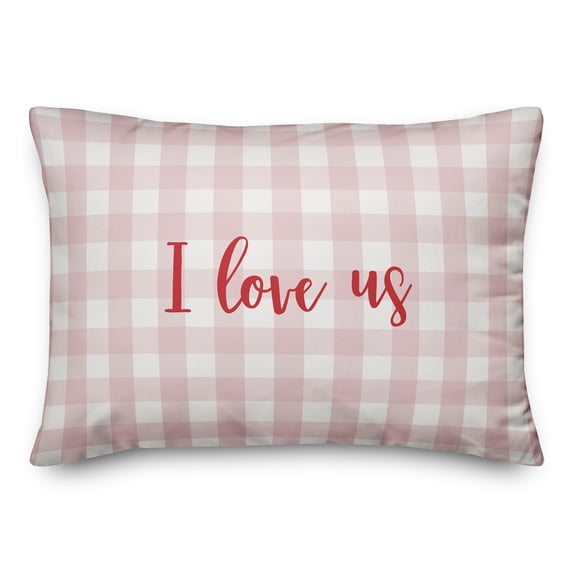 Creative Products I Love Us in Red Text on Pink Plaid 14x20 Spun Poly Pillow