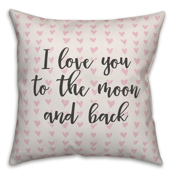 Creative Products I Love You To The Moon And Back in Pink Hearts Pattern 16x16 Spun Poly Pillow