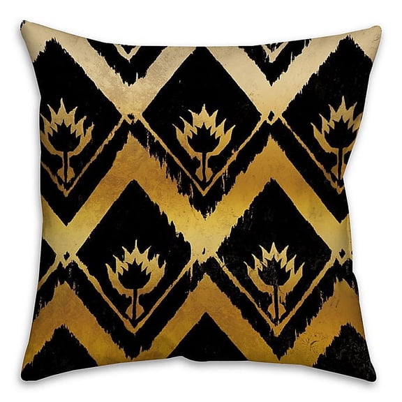 Creative Products Ikat Black Gold Spun Polyester Throw Pillow - 18x18