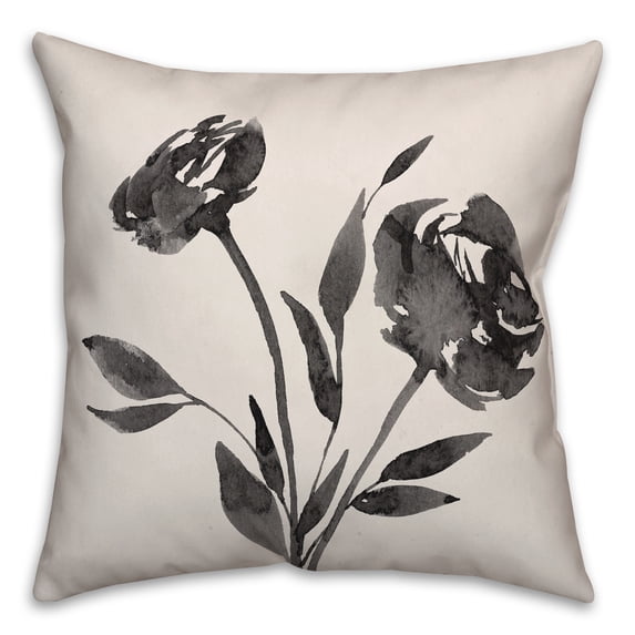 Creative Products Inky Budded Rose I 18 x 18 Spun Poly Pillow