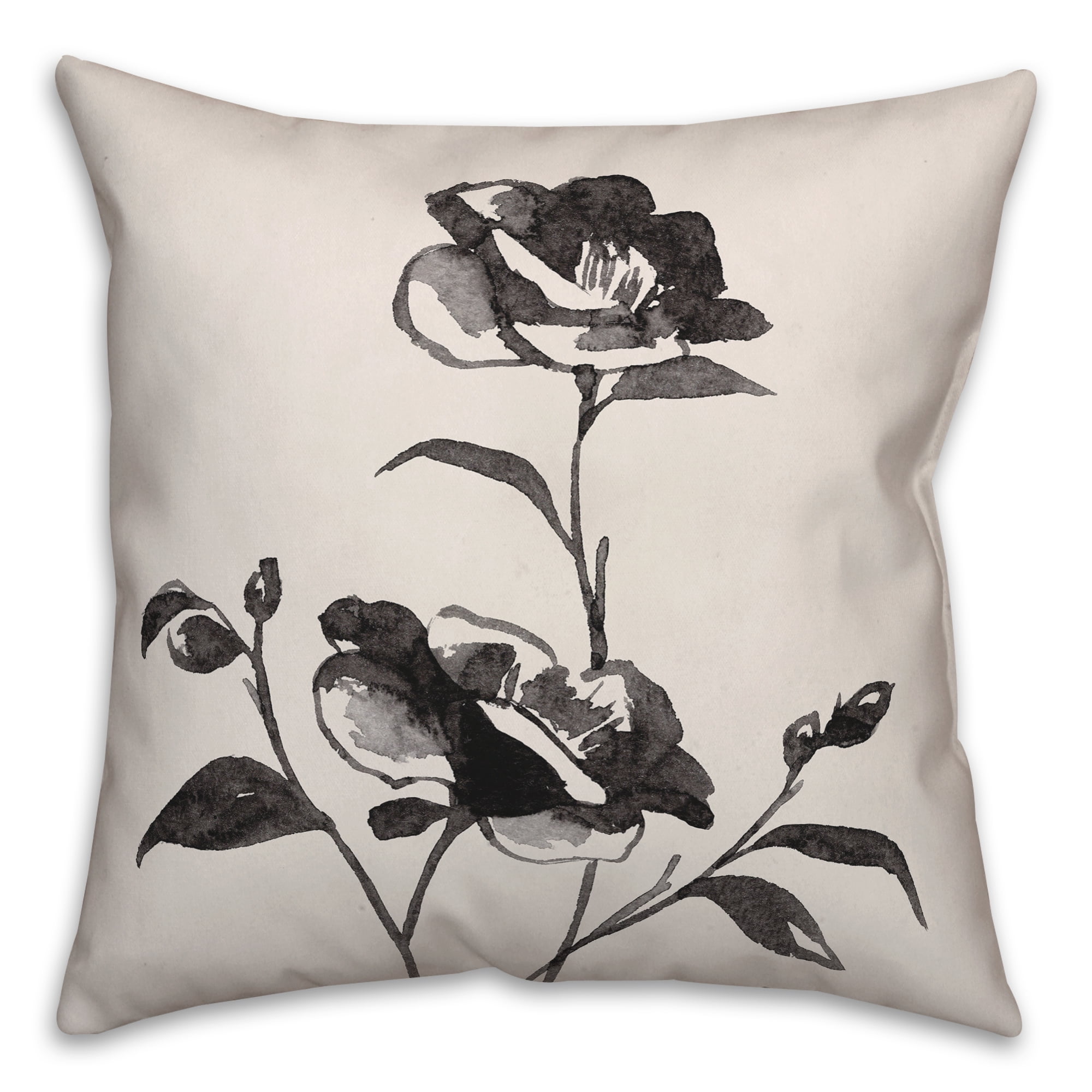 Black and White Floral Square Throw Pillow
