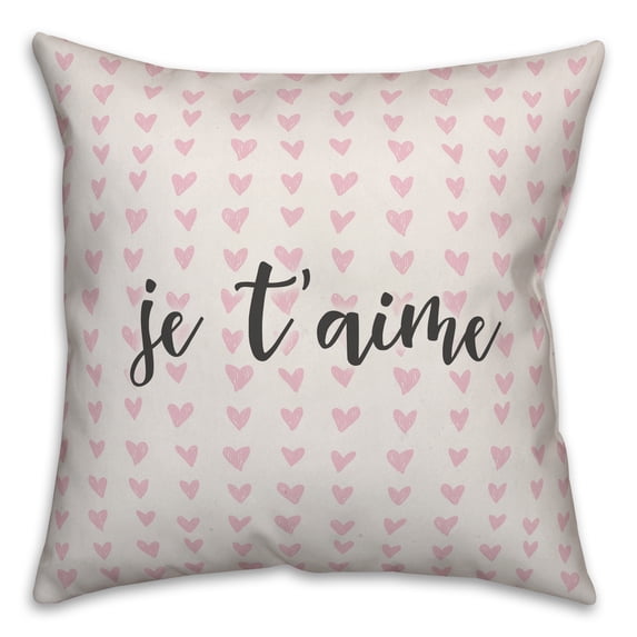 Creative Products Je T'aime in Pink Hearts Pattern 16x16 Spun Poly Pillow