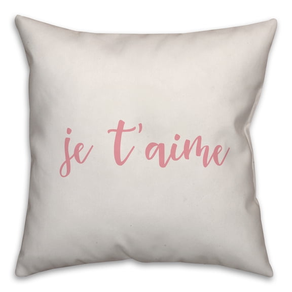 Creative Products Je T'aime in Pink Text on White 16x16 Spun Poly Pillow