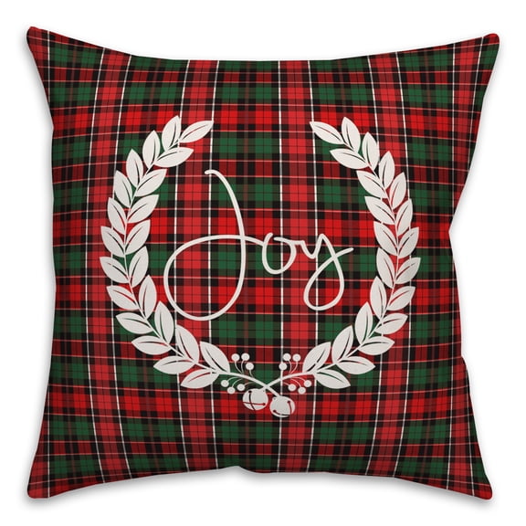 Creative Products Joy and Peace Plaid 18x18 Spun Poly Pillow