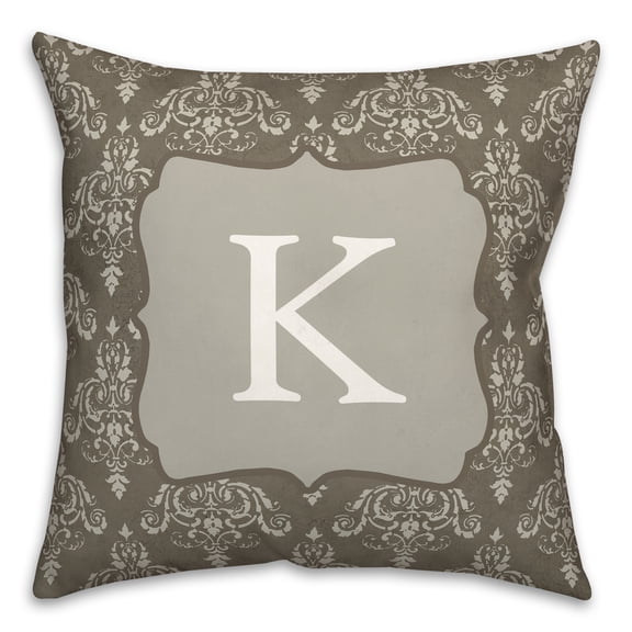 Creative Products K Dark Gray DamaskMonogram 18 x 18 Spun Poly Pillow