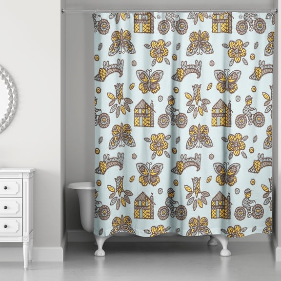 Creative Products Kids Whimsical Folk Pattern in Blue 71x74 Shower Curtain